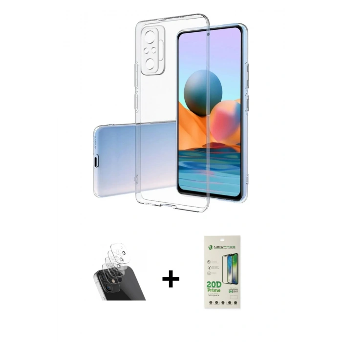 MARSİLYAN™- Redmi Note 10 Pro Kılıf Zirve Doku - Siyah 20D Premium Cam Ekran Koruyucu + Kamera Lens Koruma Cam - SF