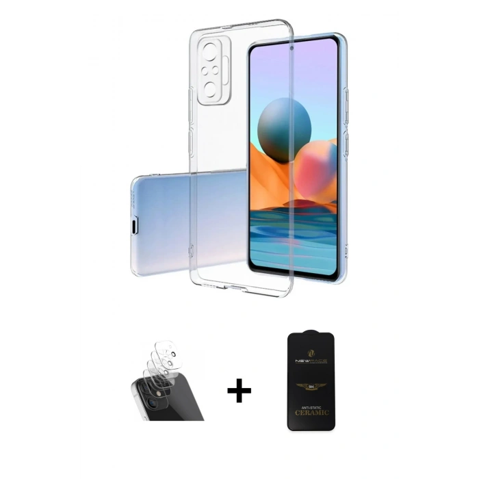 MARSİLYAN™- Redmi Note 10 Pro Kılıf Zirve Doku - Siyah 6D Antistatik Mat Seramik Hayalet Nano Ekran Koruyucu + Kamera Lens Koruma Cam - SF