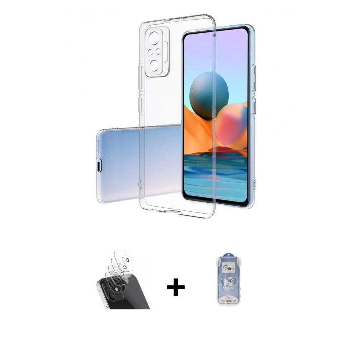 MARSİLYAN™- Redmi Note 10 Pro Kılıf Zirve Doku - Siyah Joko Magic 5D Cam + Şeffaf Kamera Lens Koruma Cam