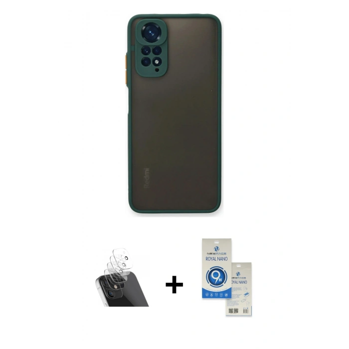 MARSİLYAN™- Redmi Note 11 Kılıf Ahenk Çizgi Serisi - Şeffaf Royal Nano Ekran Koruyucu + Kamera Lens Koruma Cam - SF