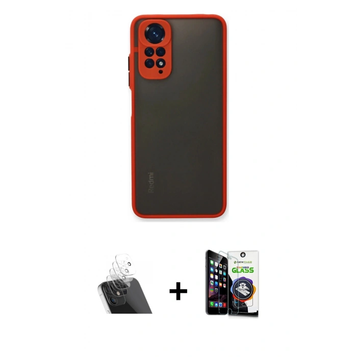 MARSİLYAN™- Redmi Note 11 Kılıf Ahenk Çizgi Serisi - Şeffaf Temperli Cam Ekran Koruyucu + Kamera Lens Koruma Cam - SF