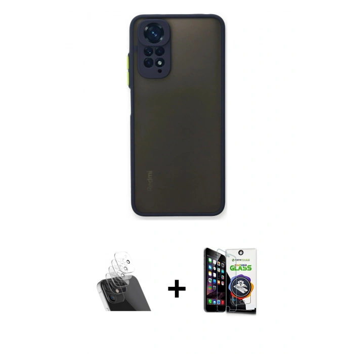 MARSİLYAN™- Redmi Note 11 Kılıf Ahenk Çizgi Serisi - Şeffaf Temperli Cam Ekran Koruyucu + Kamera Lens Koruma Cam - SF