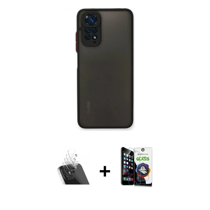 MARSİLYAN™- Redmi Note 11 Kılıf Ahenk Çizgi Serisi - Şeffaf Temperli Cam Ekran Koruyucu + Kamera Lens Koruma Cam - SF