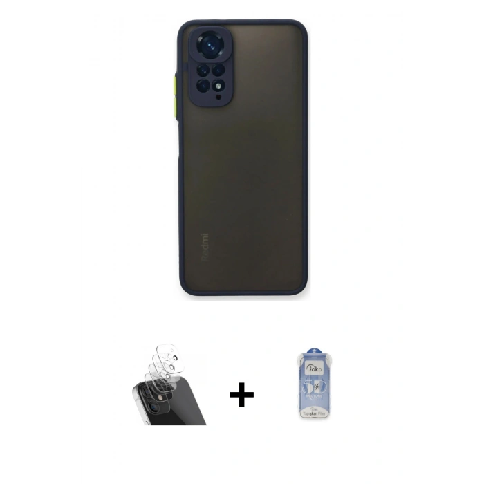 MARSİLYAN™- Redmi Note 11 Kılıf Ahenk Çizgi Serisi - Siyah Joko Magic 5D Cam + Kamera Lens Koruma Cam - SF