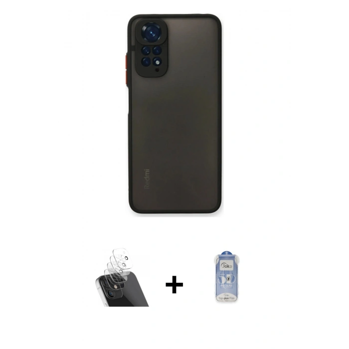 MARSİLYAN™- Redmi Note 11 Kılıf Ahenk Çizgi Serisi - Siyah Joko Magic 5D Cam + Kamera Lens Koruma Cam - SF