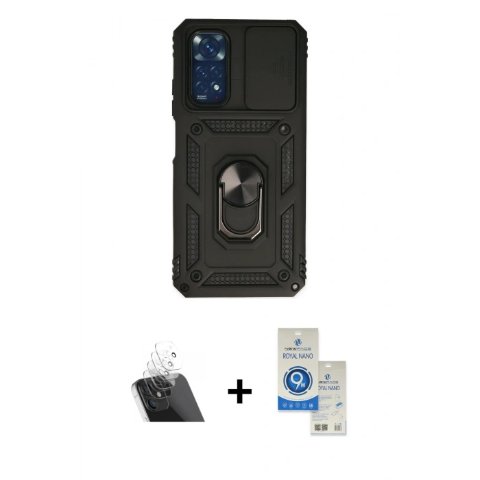 MARSİLYAN™- Redmi Note 11 Kılıf Ahenk Klasik - Şeffaf Royal Nano Ekran Koruyucu + Kamera Lens Koruma Cam - SF