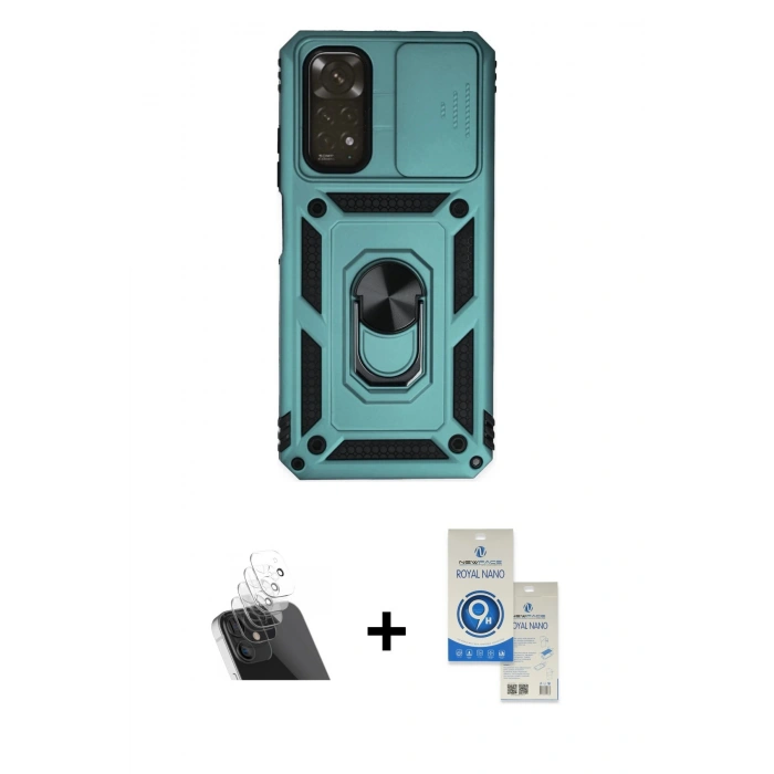 MARSİLYAN™- Redmi Note 11 Kılıf Ahenk Klasik - Şeffaf Royal Nano Ekran Koruyucu + Kamera Lens Koruma Cam - SF