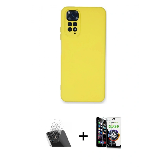 MARSİLYAN™- Redmi Note 11 Kılıf Ahenk Serisi - Şeffaf Temperli Cam Ekran Koruyucu + Kamera Lens Koruma Cam - SF