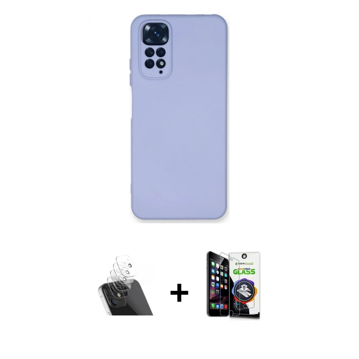 MARSİLYAN™- Redmi Note 11 Kılıf Ahenk Serisi - Şeffaf Temperli Cam Ekran Koruyucu + Kamera Lens Koruma Cam - SF