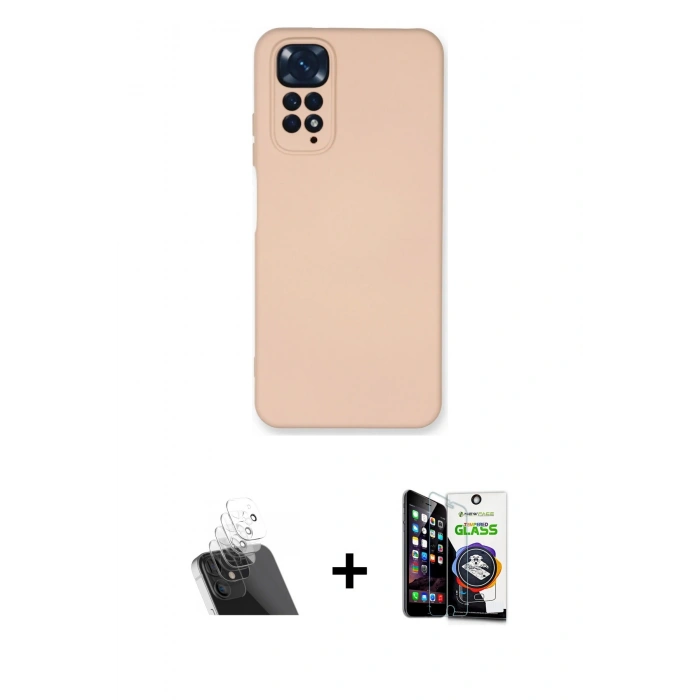 MARSİLYAN™- Redmi Note 11 Kılıf Ahenk Serisi - Şeffaf Temperli Cam Ekran Koruyucu + Kamera Lens Koruma Cam - SF