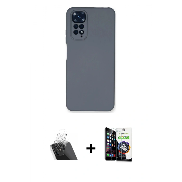 MARSİLYAN™- Redmi Note 11 Kılıf Ahenk Serisi - Şeffaf Temperli Cam Ekran Koruyucu + Kamera Lens Koruma Cam - SF
