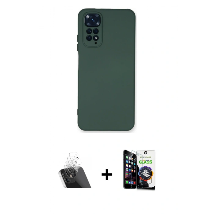 MARSİLYAN™- Redmi Note 11 Kılıf Ahenk Serisi - Şeffaf Temperli Cam Ekran Koruyucu + Kamera Lens Koruma Cam - SF