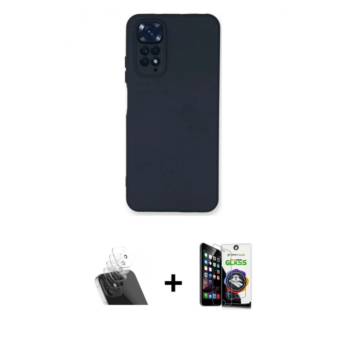 MARSİLYAN™- Redmi Note 11 Kılıf Ahenk Serisi - Şeffaf Temperli Cam Ekran Koruyucu + Kamera Lens Koruma Cam - SF