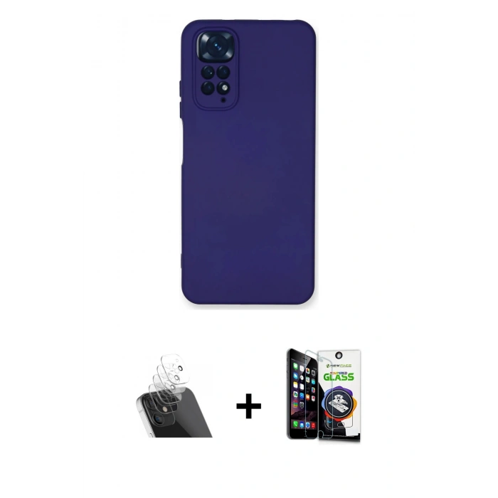 MARSİLYAN™- Redmi Note 11 Kılıf Ahenk Serisi - Şeffaf Temperli Cam Ekran Koruyucu + Kamera Lens Koruma Cam - SF