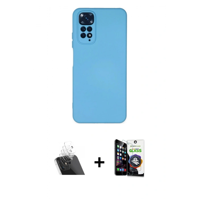 MARSİLYAN™- Redmi Note 11 Kılıf Ahenk Serisi - Şeffaf Temperli Cam Ekran Koruyucu + Kamera Lens Koruma Cam - SF