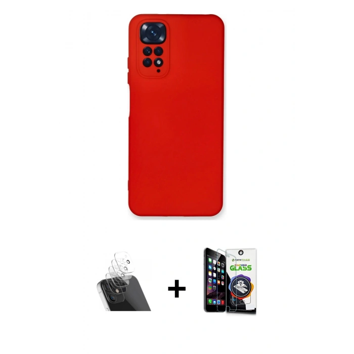 MARSİLYAN™- Redmi Note 11 Kılıf Ahenk Serisi - Şeffaf Temperli Cam Ekran Koruyucu + Kamera Lens Koruma Cam - SF