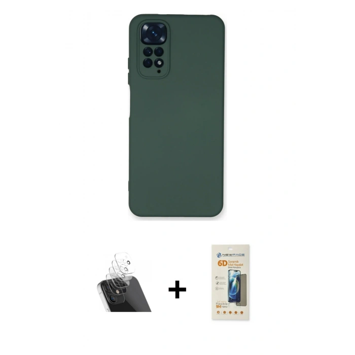 MARSİLYAN™- Redmi Note 11 Kılıf Ahenk Serisi - Siyah 6D Mat Seramik Hayalet Nano Ekran Koruyucu + Kamera Lens Koruma Cam - SF