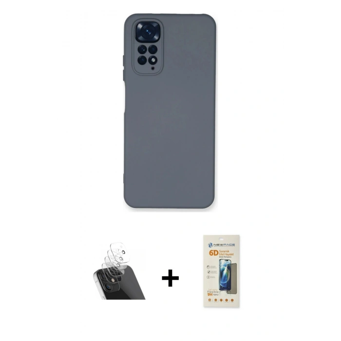 MARSİLYAN™- Redmi Note 11 Kılıf Ahenk Serisi - Siyah 6D Mat Seramik Hayalet Nano Ekran Koruyucu + Kamera Lens Koruma Cam - SF