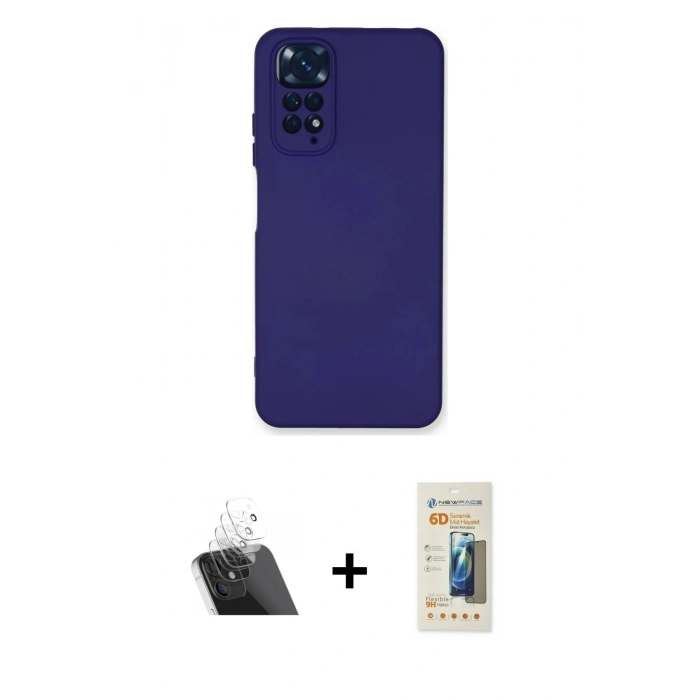 MARSİLYAN™- Redmi Note 11 Kılıf Ahenk Serisi - Siyah 6D Mat Seramik Hayalet Nano Ekran Koruyucu + Kamera Lens Koruma Cam - SF