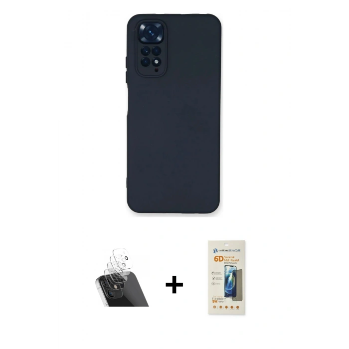 MARSİLYAN™- Redmi Note 11 Kılıf Ahenk Serisi - Siyah 6D Mat Seramik Hayalet Nano Ekran Koruyucu + Kamera Lens Koruma Cam - SF