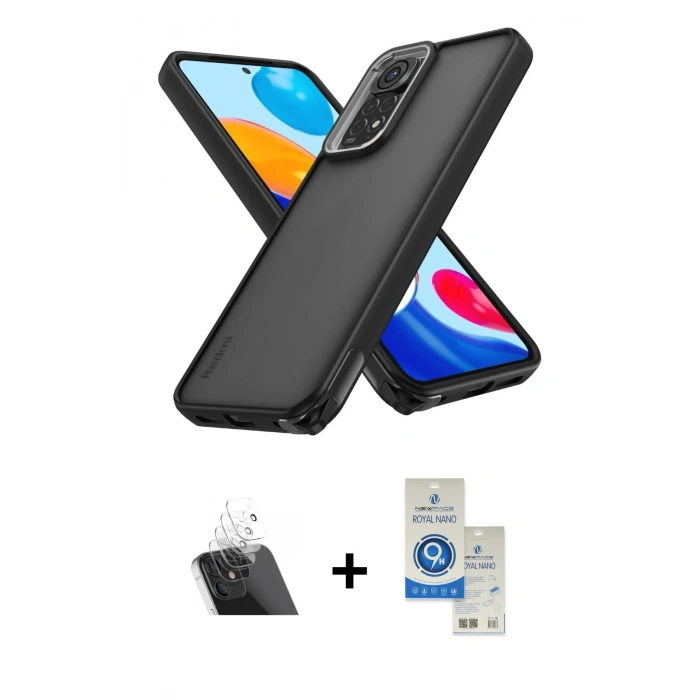 MARSİLYAN™- Redmi Note 11 Kılıf Atlas Form - Şeffaf Royal Nano Ekran Koruyucu + Kamera Lens Koruma Cam - SF