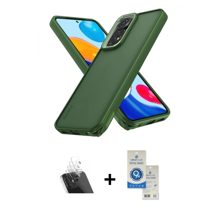 MARSİLYAN™- Redmi Note 11 Kılıf Atlas Form - Şeffaf Royal Nano Ekran Koruyucu + Kamera Lens Koruma Cam - SF