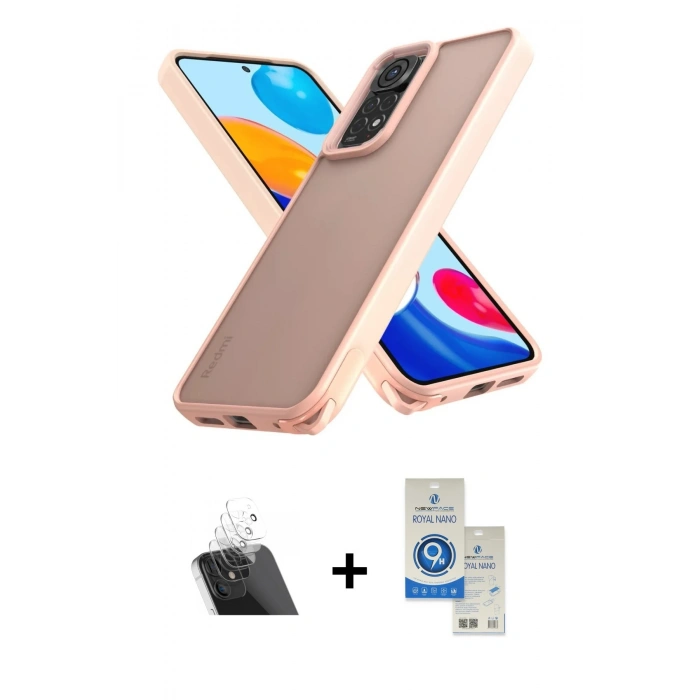MARSİLYAN™- Redmi Note 11 Kılıf Atlas Form - Şeffaf Royal Nano Ekran Koruyucu + Kamera Lens Koruma Cam - SF