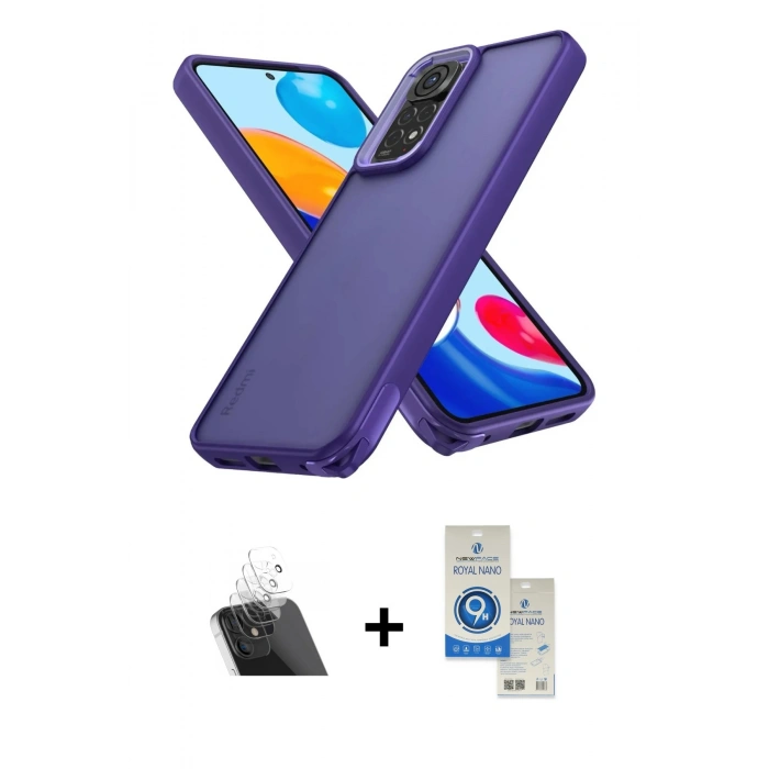 MARSİLYAN™- Redmi Note 11 Kılıf Atlas Form - Şeffaf Royal Nano Ekran Koruyucu + Kamera Lens Koruma Cam - SF