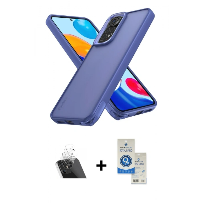 MARSİLYAN™- Redmi Note 11 Kılıf Atlas Form - Şeffaf Royal Nano Ekran Koruyucu + Kamera Lens Koruma Cam - SF