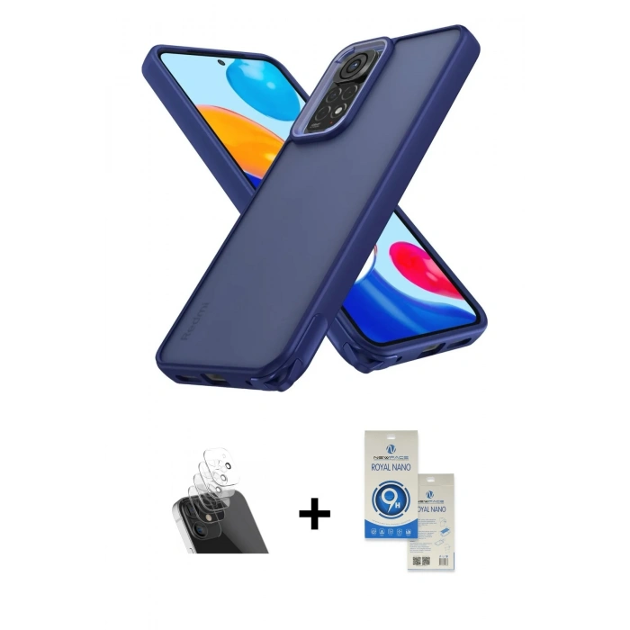 MARSİLYAN™- Redmi Note 11 Kılıf Atlas Form - Şeffaf Royal Nano Ekran Koruyucu + Kamera Lens Koruma Cam - SF