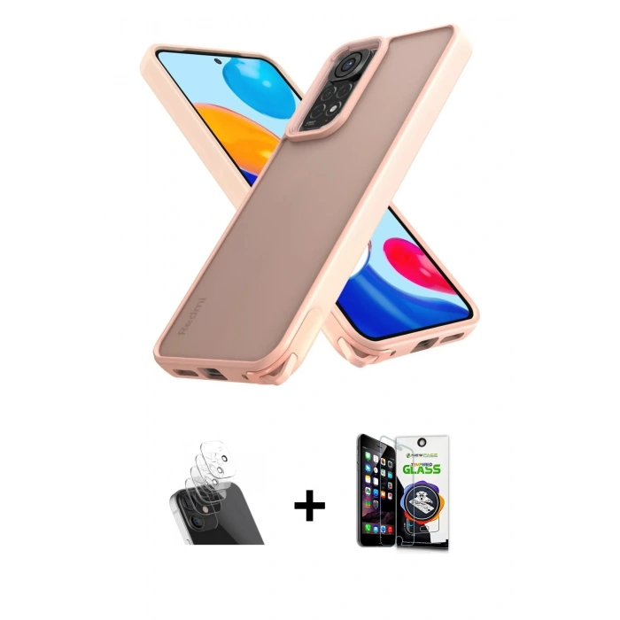 MARSİLYAN™- Redmi Note 11 Kılıf Atlas Form - Şeffaf Temperli Cam Ekran Koruyucu + Kamera Lens Koruma Cam - SF