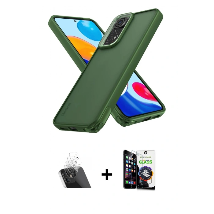 MARSİLYAN™- Redmi Note 11 Kılıf Atlas Form - Şeffaf Temperli Cam Ekran Koruyucu + Kamera Lens Koruma Cam - SF