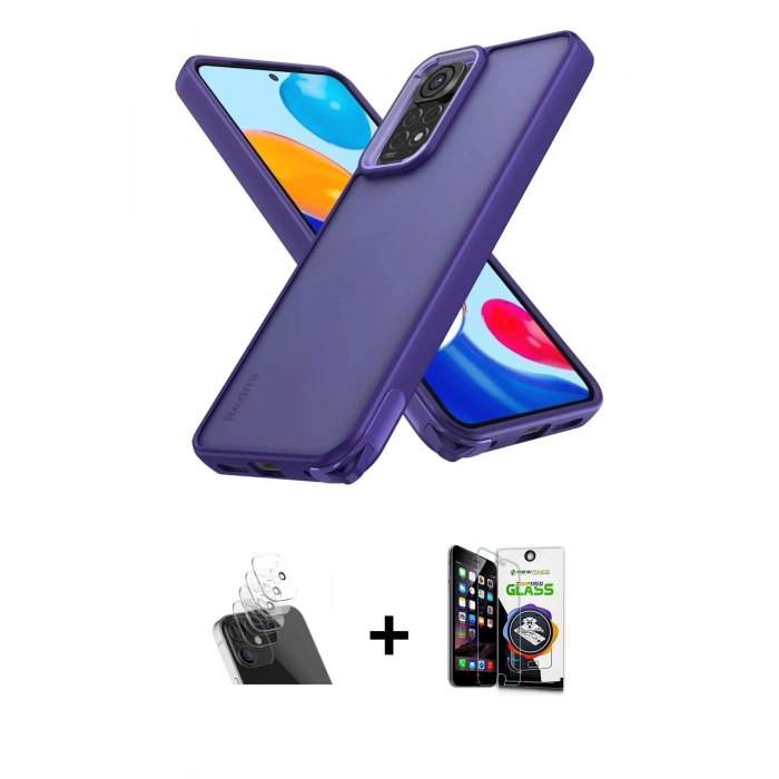 MARSİLYAN™- Redmi Note 11 Kılıf Atlas Form - Şeffaf Temperli Cam Ekran Koruyucu + Kamera Lens Koruma Cam - SF