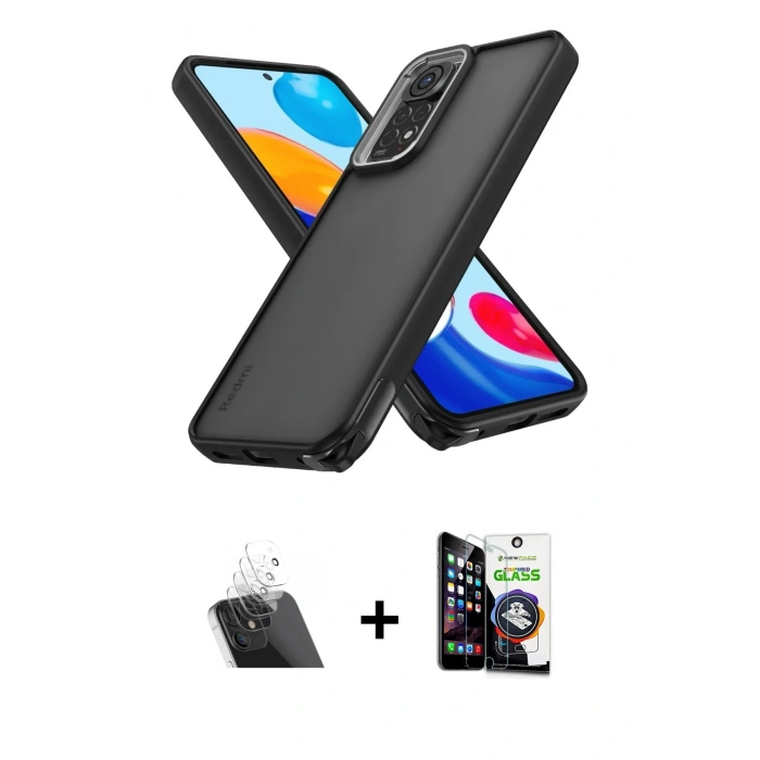 MARSİLYAN™- Redmi Note 11 Kılıf Atlas Form - Şeffaf Temperli Cam Ekran Koruyucu + Kamera Lens Koruma Cam - SF