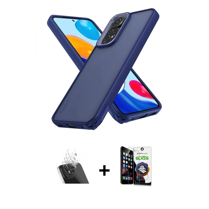 MARSİLYAN™- Redmi Note 11 Kılıf Atlas Form - Şeffaf Temperli Cam Ekran Koruyucu + Kamera Lens Koruma Cam - SF