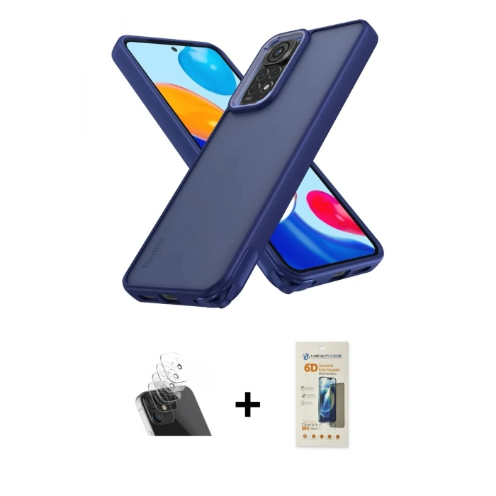 MARSİLYAN™- Redmi Note 11 Kılıf Atlas Form - Siyah 6D Mat Seramik Hayalet Nano Ekran Koruyucu + Kamera Lens Koruma Cam - SF