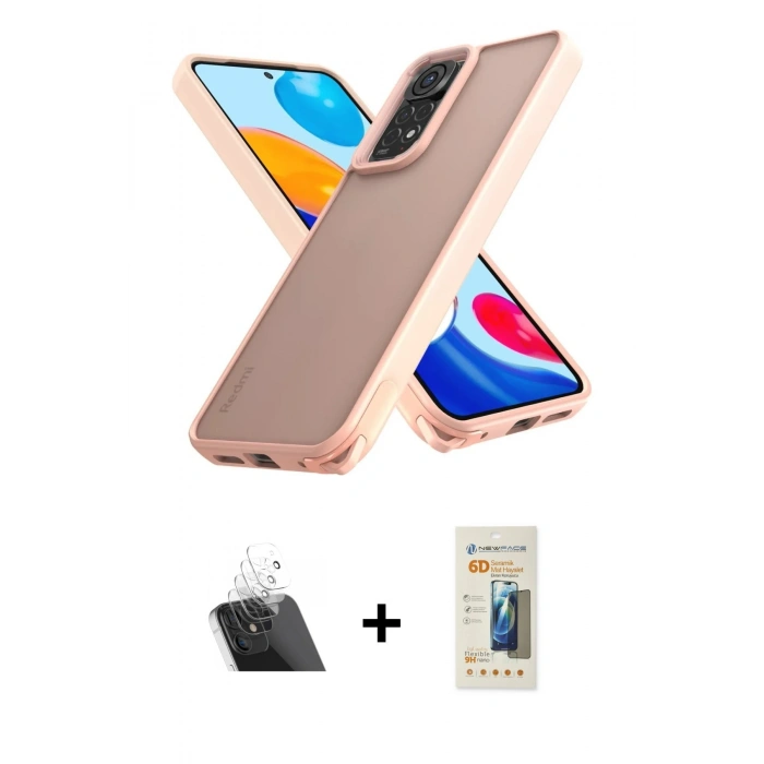 MARSİLYAN™- Redmi Note 11 Kılıf Atlas Form - Siyah 6D Mat Seramik Hayalet Nano Ekran Koruyucu + Kamera Lens Koruma Cam - SF