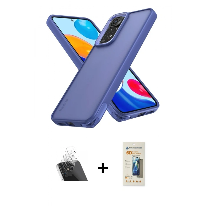 MARSİLYAN™- Redmi Note 11 Kılıf Atlas Form - Siyah 6D Mat Seramik Hayalet Nano Ekran Koruyucu + Kamera Lens Koruma Cam - SF