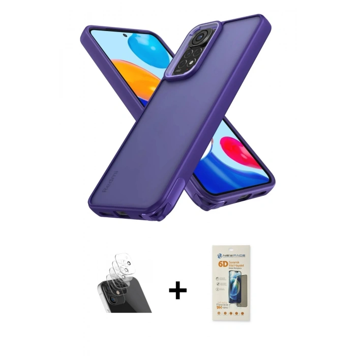 MARSİLYAN™- Redmi Note 11 Kılıf Atlas Form - Siyah 6D Mat Seramik Hayalet Nano Ekran Koruyucu + Kamera Lens Koruma Cam - SF