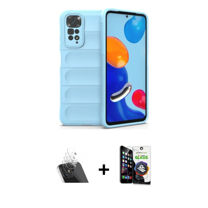 MARSİLYAN™- Redmi Note 11 Kılıf Atlas Koleksiyonu - Şeffaf Temperli Cam Ekran Koruyucu + Kamera Lens Koruma Cam - SF
