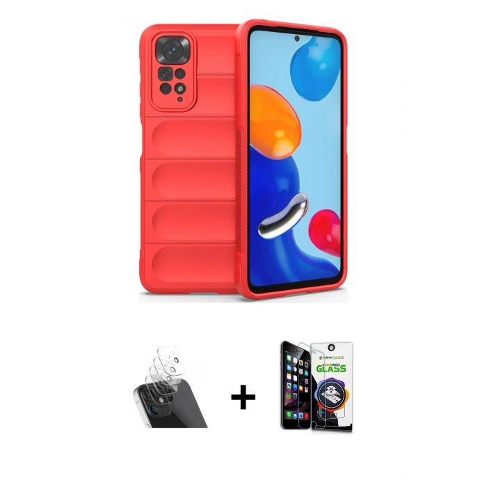 MARSİLYAN™- Redmi Note 11 Kılıf Atlas Koleksiyonu - Şeffaf Temperli Cam Ekran Koruyucu + Kamera Lens Koruma Cam - SF