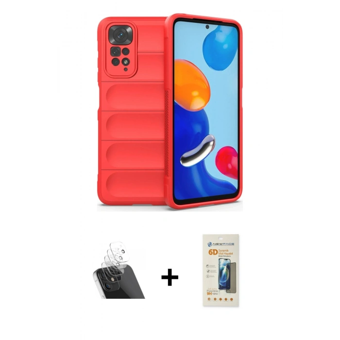 MARSİLYAN™- Redmi Note 11 Kılıf Atlas Koleksiyonu - Siyah 6D Mat Seramik Hayalet Nano Ekran Koruyucu + Kamera Lens Koruma Cam - SF