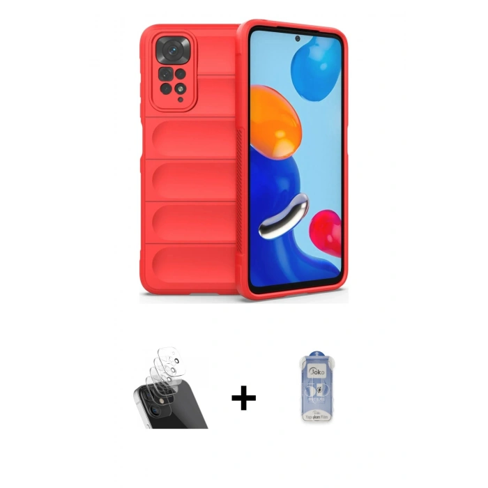 MARSİLYAN™- Redmi Note 11 Kılıf Atlas Koleksiyonu - Siyah Joko Magic 5D Cam + Kamera Lens Koruma Cam - SF