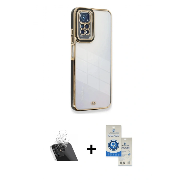 MARSİLYAN™- Redmi Note 11 Kılıf Çekirdek Klasik Serisi - Şeffaf Royal Nano Ekran Koruyucu + Kamera Lens Koruma Cam - SF