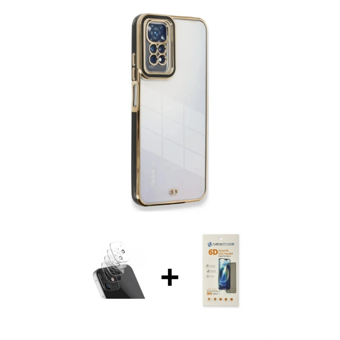 MARSİLYAN™- Redmi Note 11 Kılıf Çekirdek Klasik Serisi - Siyah 6D Mat Seramik Hayalet Nano Ekran Koruyucu + Kamera Lens Koruma Cam - SF