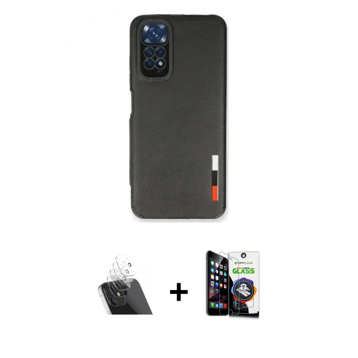 MARSİLYAN™- Redmi Note 11 Kılıf Doruk Asil Koleksiyonu - Şeffaf Temperli Cam Ekran Koruyucu + Şeffaf Kamera Lens Koruma Cam