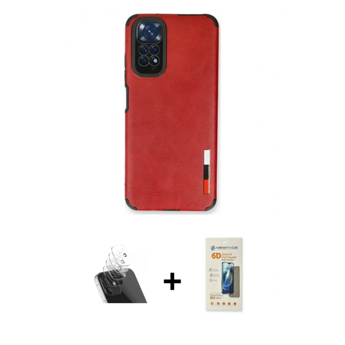 MARSİLYAN™- Redmi Note 11 Kılıf Doruk Asil Koleksiyonu - Siyah 6D Mat Seramik Hayalet Nano Ekran Koruyucu + Kamera Lens Koruma Cam - SF