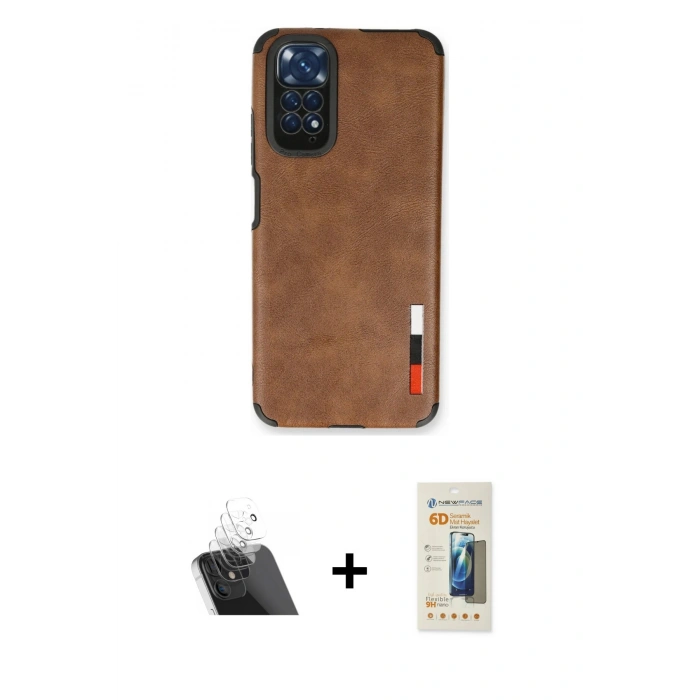 MARSİLYAN™- Redmi Note 11 Kılıf Doruk Asil Koleksiyonu - Siyah 6D Mat Seramik Hayalet Nano Ekran Koruyucu + Kamera Lens Koruma Cam - SF