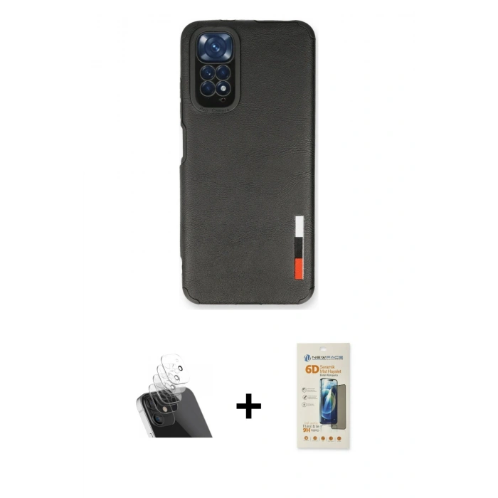 MARSİLYAN™- Redmi Note 11 Kılıf Doruk Asil Koleksiyonu - Siyah 6D Mat Seramik Hayalet Nano Ekran Koruyucu + Kamera Lens Koruma Cam - SF