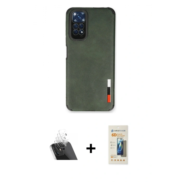 MARSİLYAN™- Redmi Note 11 Kılıf Doruk Asil Koleksiyonu - Siyah 6D Mat Seramik Hayalet Nano Ekran Koruyucu + Kamera Lens Koruma Cam - SF